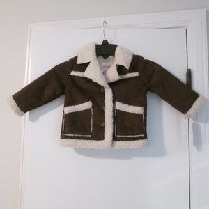 NWT Brown Faux Suede trimmed & Lined in Faux Shearling Jacket Coat sz 18 months